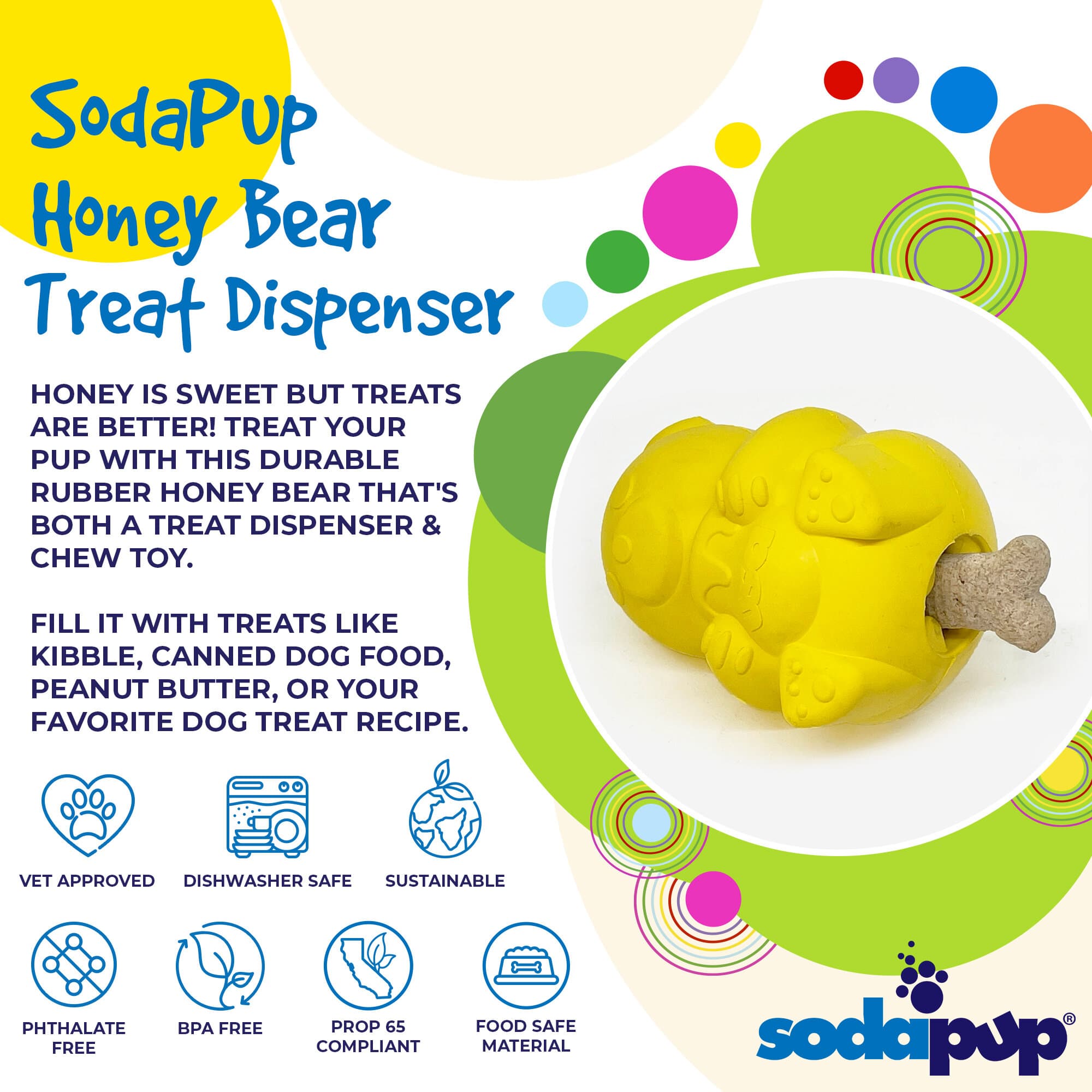 Honey Bear eDispenser - Durable Rubber Treat Dispenser for Dogs | USA Made