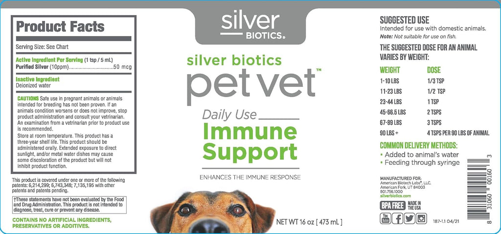 Pet Vet Immune Support Purified Silver
