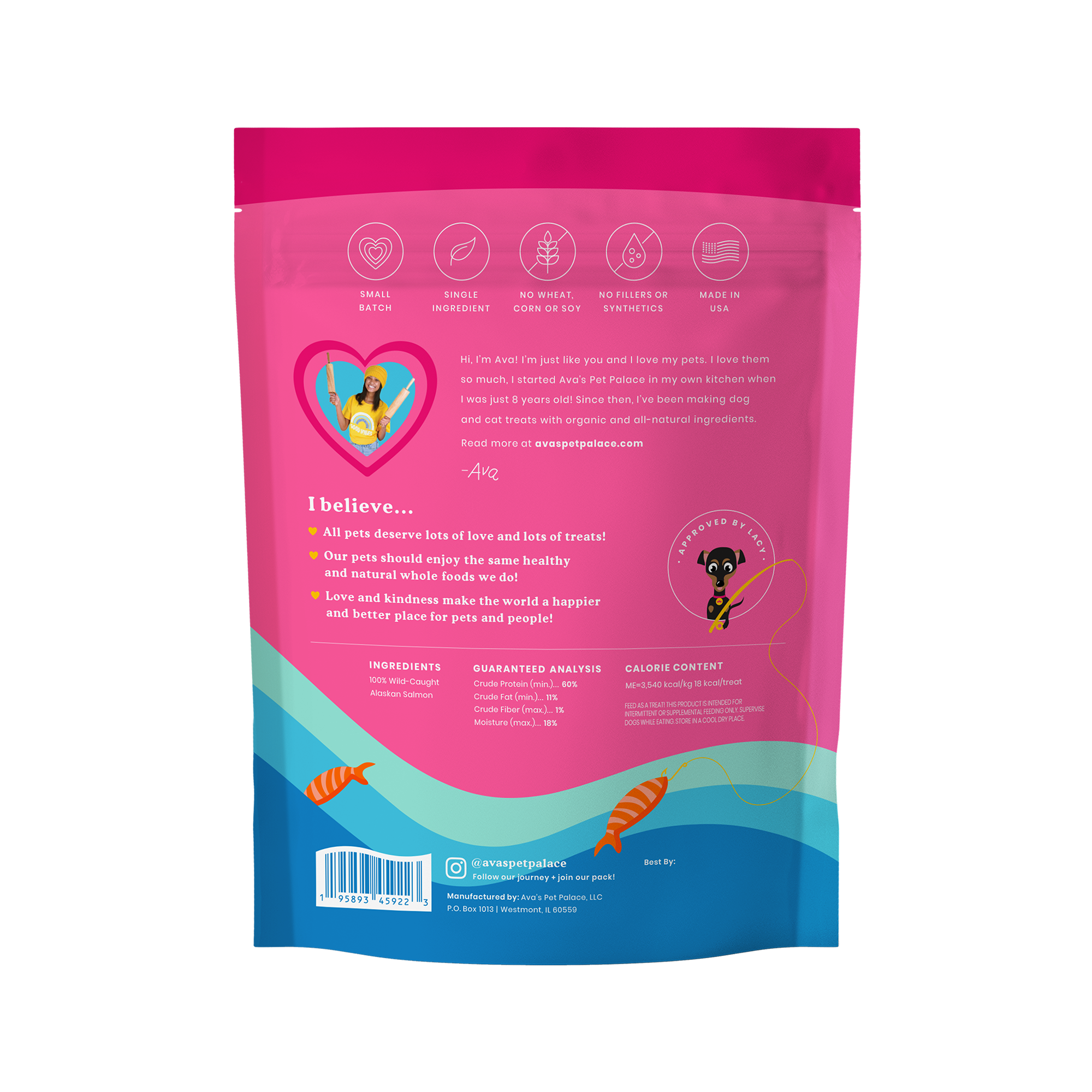 Ava's Pet Palace Crunchy Jerky Dog Treats Bag - Snappin' Salmon