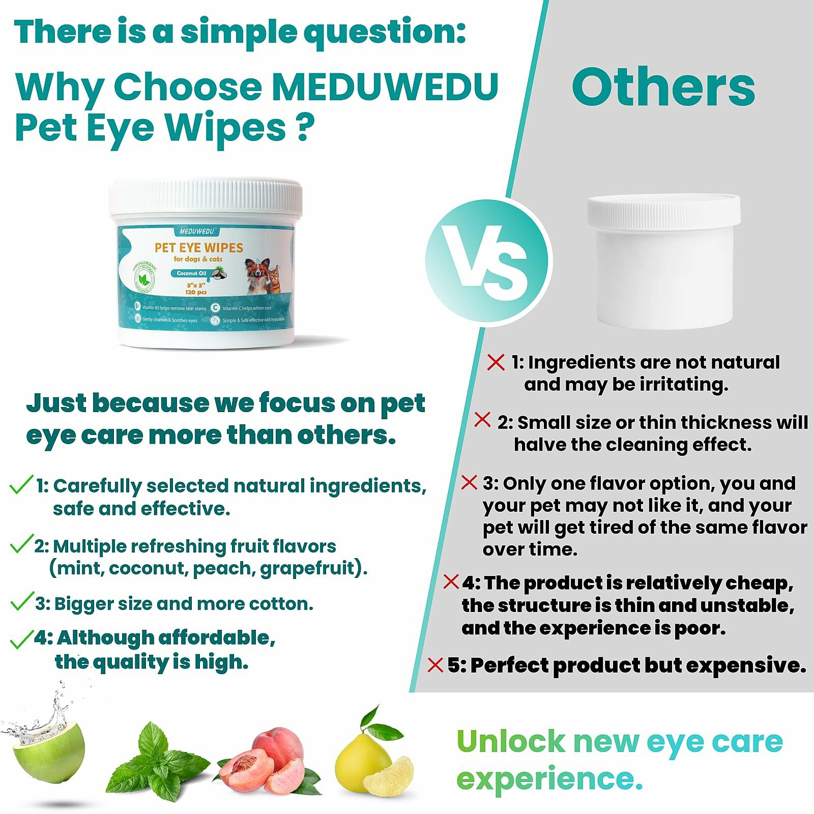 MEDUWEDU Dog & Cat Eye Wipes 120 Count Peach Scent Grooming Care