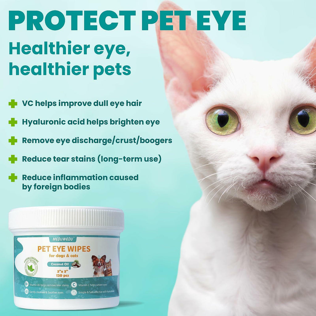 MEDUWEDU Dog & Cat Eye Wipes 120 Count Peach Scent Grooming Care