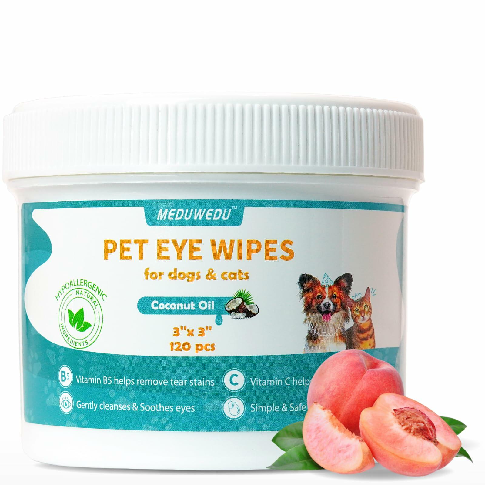 MEDUWEDU Dog & Cat Eye Wipes 120 Count Peach Scent Grooming Care