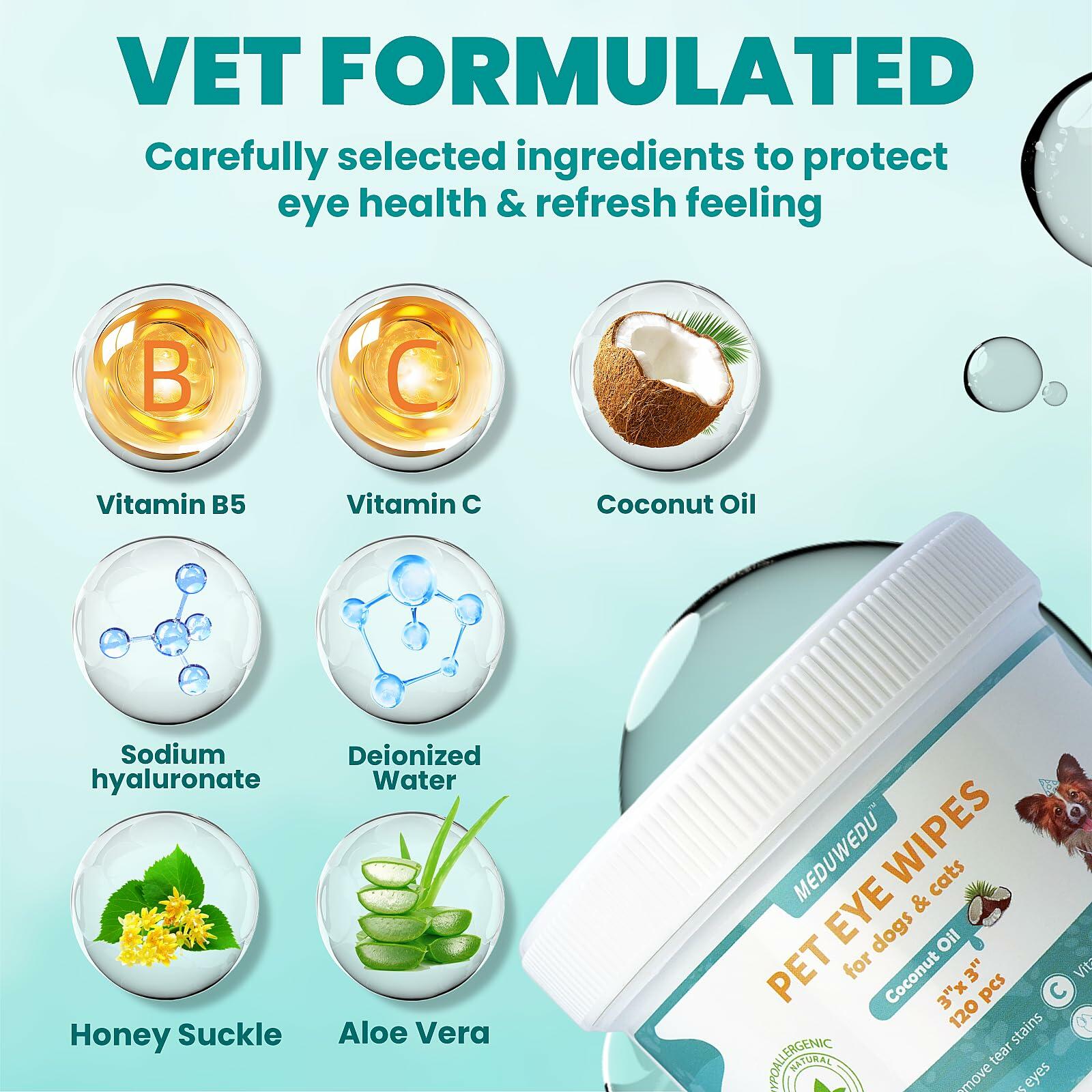 MEDUWEDU Dog & Cat Eye Wipes 120 Count Peach Scent Grooming Care