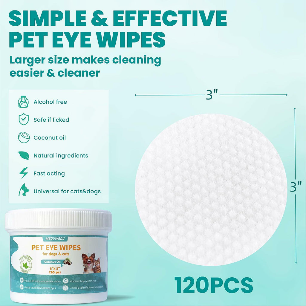 MEDUWEDU Dog & Cat Eye Wipes 120 Count Peach Scent Grooming Care